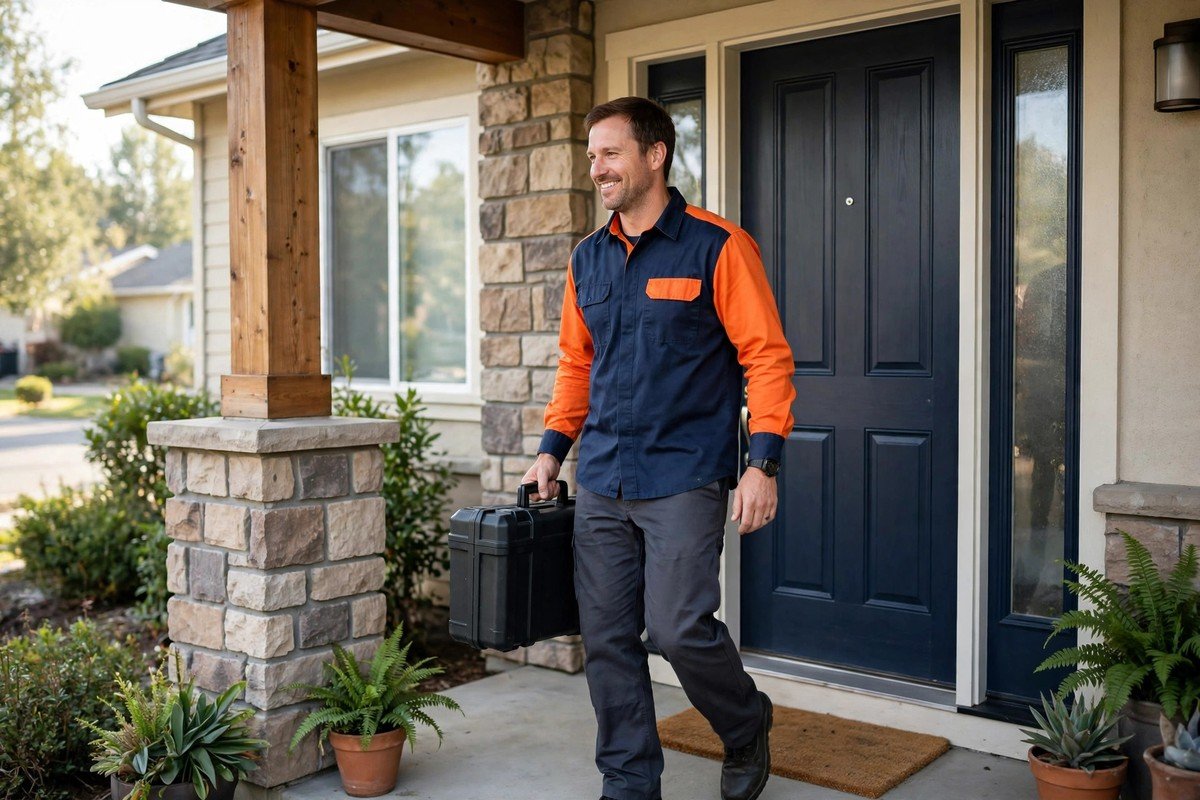 Nova technician arriving during the scheduled arrival window for a leak detection visit