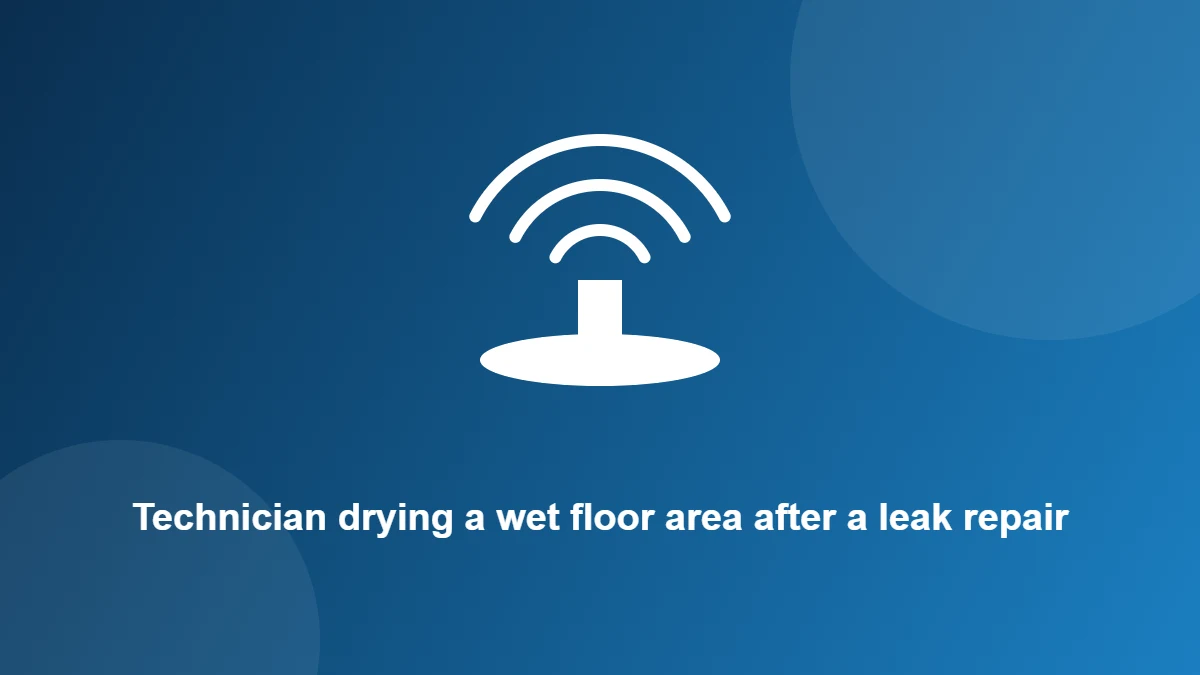 Illustration: Technician drying a wet floor area after a leak repair