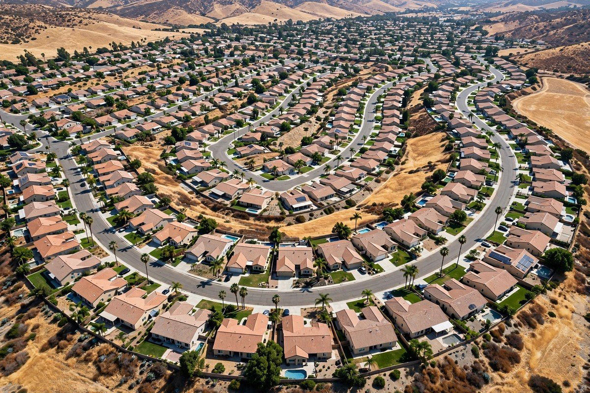 Skyline and neighborhoods of Tustin, California