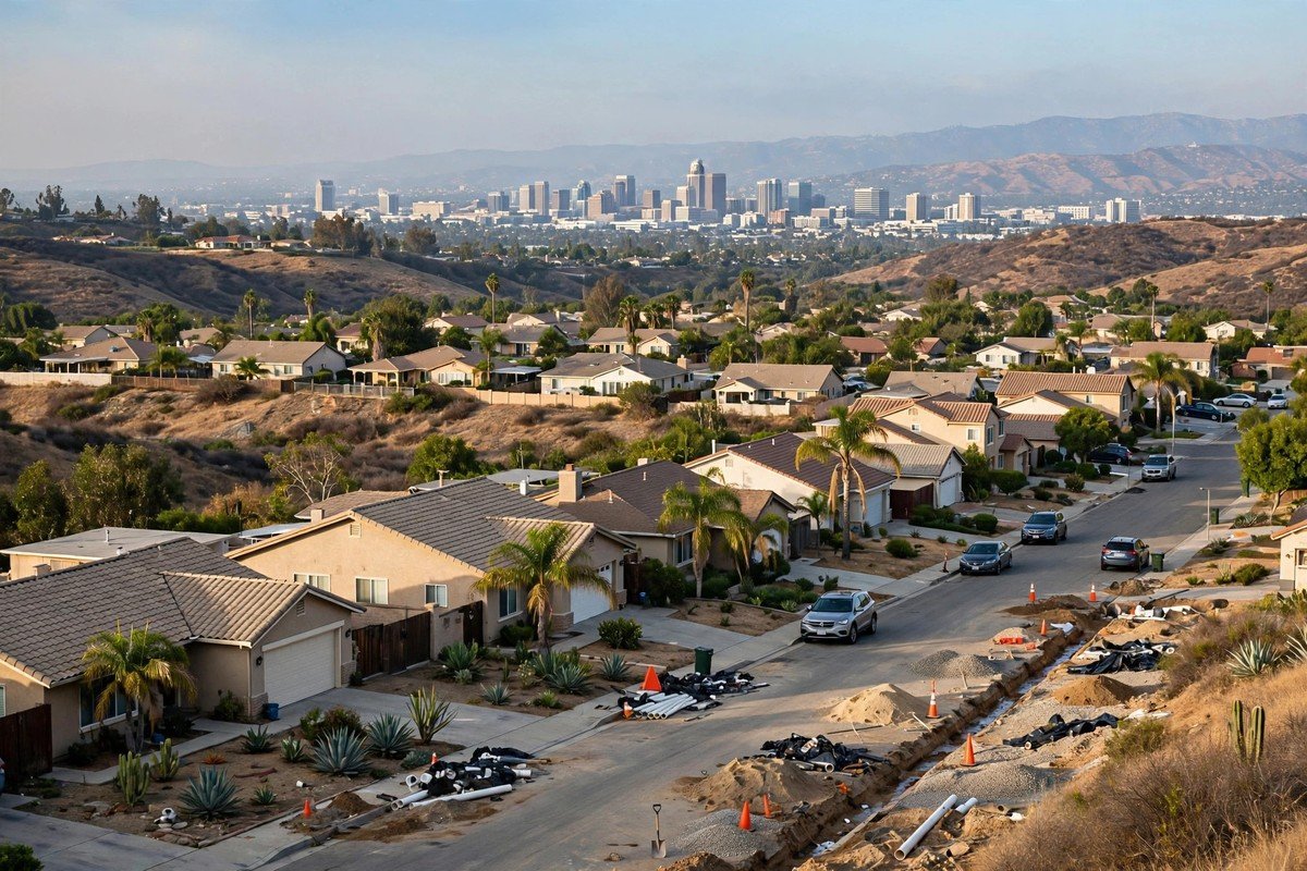 Universal City skyline, slab leak service area