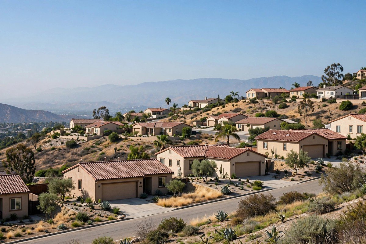 Skyline and neighborhoods of Upland, California