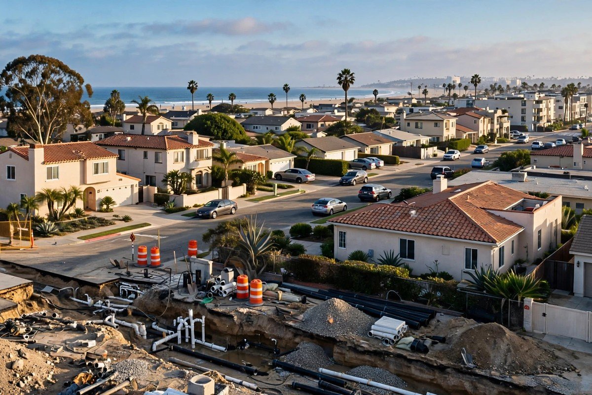 Venice California beach skyline, slab leak service area