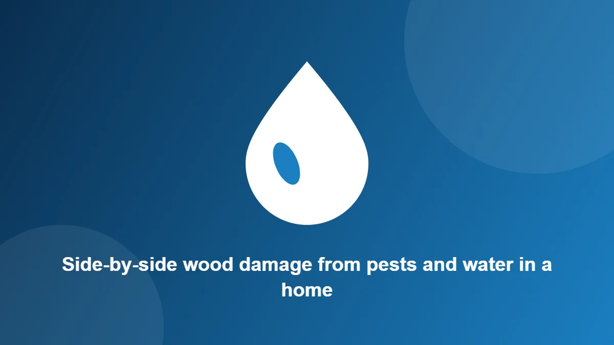Illustration: Side-by-side wood damage from pests and water in a home